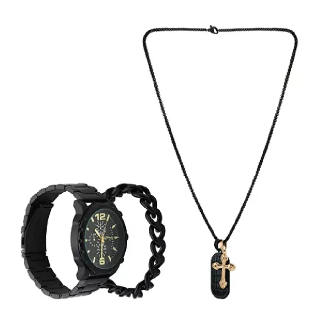 Ed Hardy Men's Matte Black Metal Bracelet Watch 50mm Gift Set NWT - Picture 6 of 7